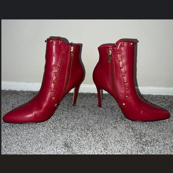 Nicole Miller Red Studded Leather Ankle Boots Women's Size 8.5 - Picture 6 of 10